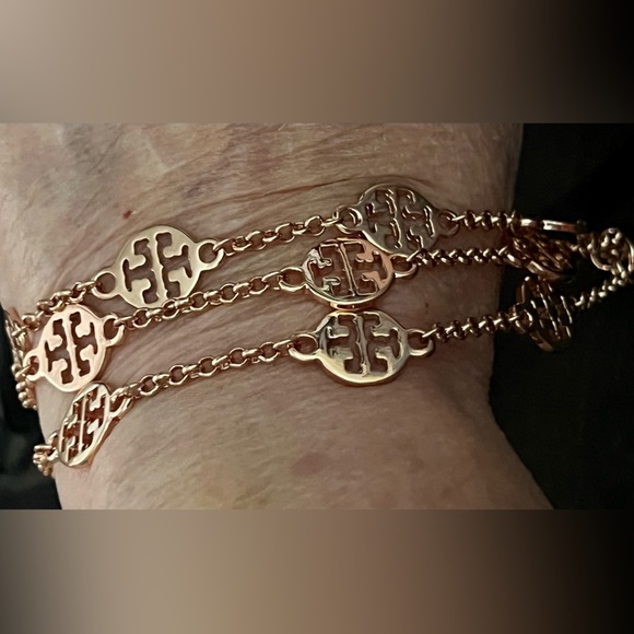 NWOT Tory Burch Authentic Rose Gold Signature Logo 3 Strand Logo Bracelet - Picture 13 of 14